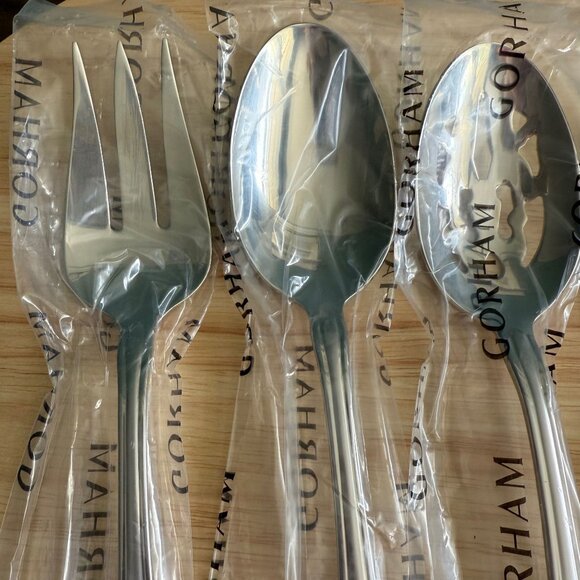 Vtg Gorham Melon Bud 5 Pc Hostess Set Frosted Stainless Flatware Elegant - Picture 3 of 4